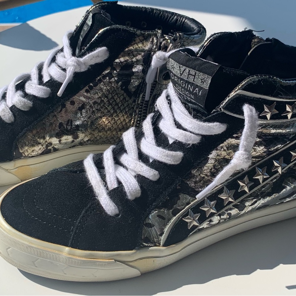 Vintage Havana Rome Star-Studded snake print leather and suede sneakers